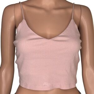Pink Ribbed Sleeveless Crop Top Small